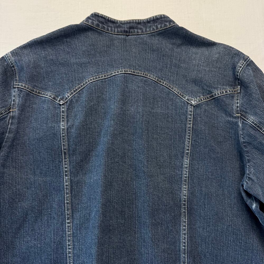 Upcycled Cotton Denim Jacket Women's Size XL Medium Wash Blue Art To Wear Sunset - Picture 6 of 11